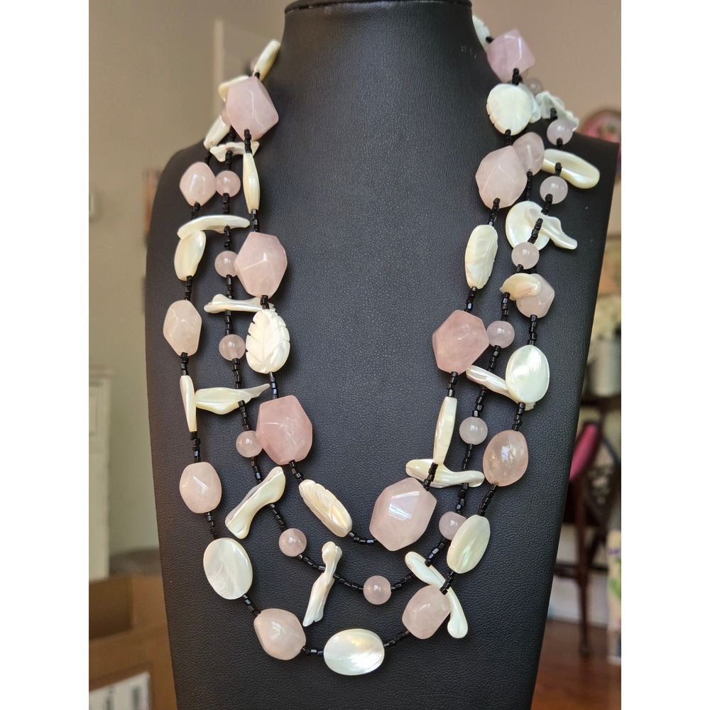 Rose Quartz Mother of Pearl Multistrand Necklace Vintage Stunning!